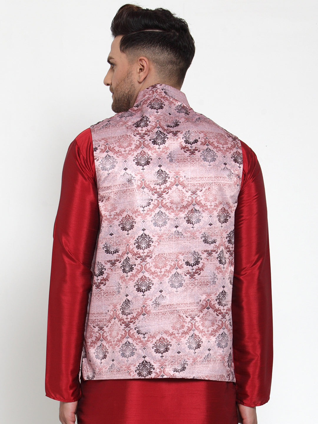 Jompers Men's Pink Printed Nehru Jacket