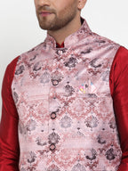 Jompers Men's Pink Printed Nehru Jacket