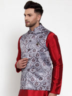 Jompers Men's Purple Printed Nehru Jacket
