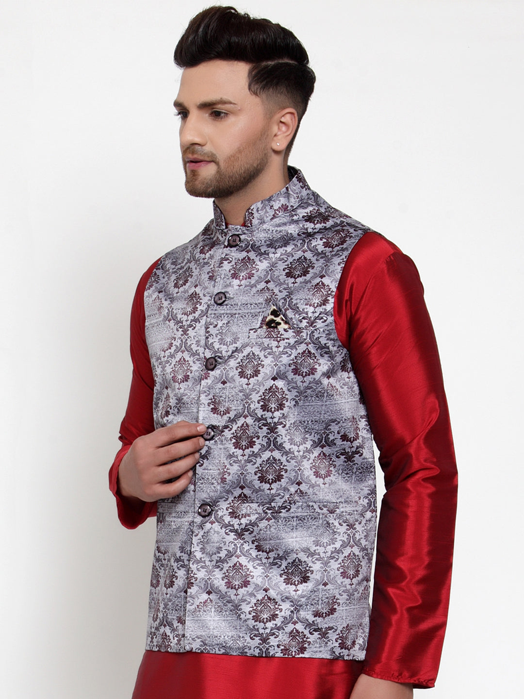 Jompers Men's Purple Printed Nehru Jacket