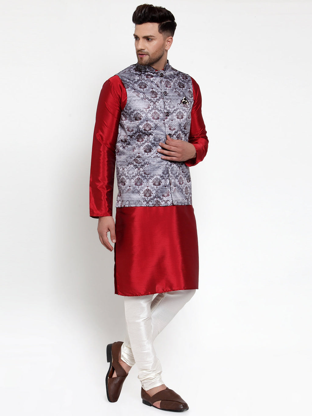 Jompers Men's Purple Printed Nehru Jacket