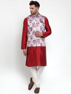 Jompers Men's Silver Printed Nehru Jacket