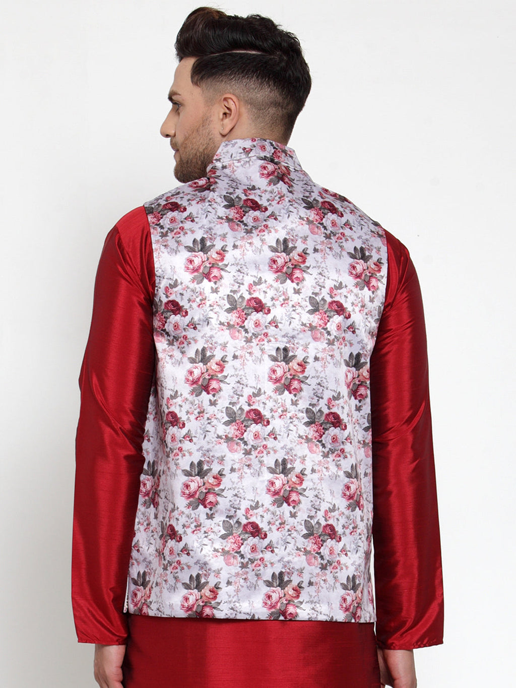 Jompers Men's Silver Printed Nehru Jacket