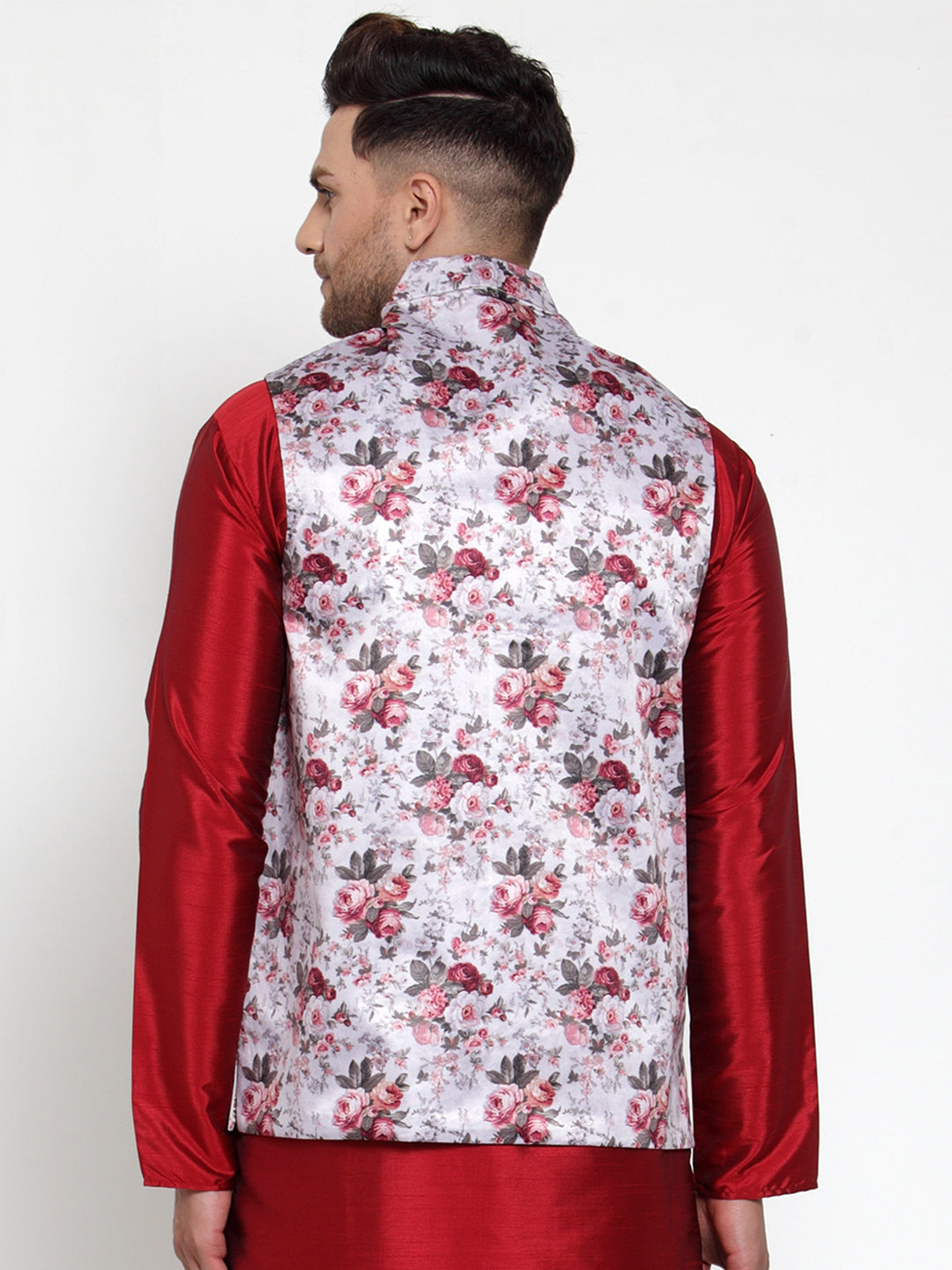 Jompers Men's Silver Printed Nehru Jacket