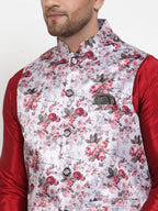 Jompers Men's Silver Printed Nehru Jacket