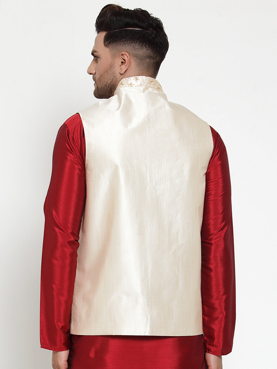 Jompers Men's Cream Embroidered Nehru Jacket