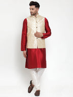 Jompers Men's Cream Embroidered Nehru Jacket