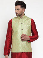 Jompers Men's Beautiful Green Embroidered Nehru Jacket
