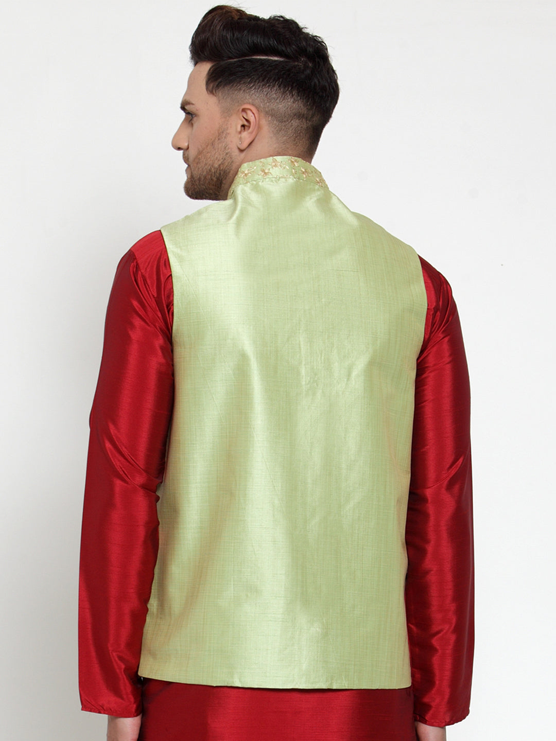 Jompers Men's Beautiful Green Embroidered Nehru Jacket