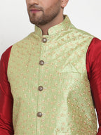 Jompers Men's Beautiful Green Embroidered Nehru Jacket