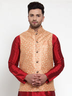 Jompers Men's Peach Embroidered Nehru Jacket