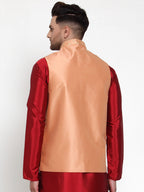 Jompers Men's Peach Embroidered Nehru Jacket