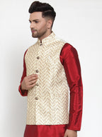 Jompers Men's Beautiful Cream Embroidered Nehru Jacket