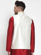 Jompers Men's Beautiful Cream Embroidered Nehru Jacket