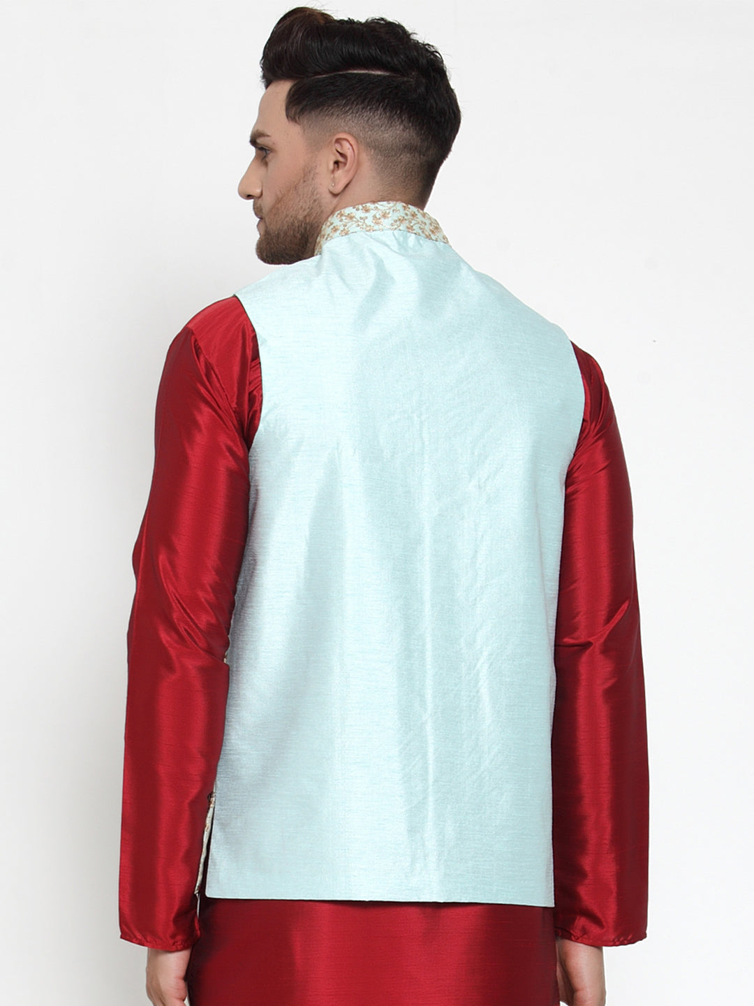 Jompers Men's Beautiful Blue Embroidered Nehru Jacket