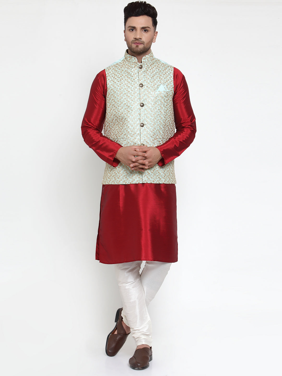 Jompers Men's Beautiful Blue Embroidered Nehru Jacket