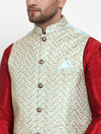 Jompers Men's Beautiful Blue Embroidered Nehru Jacket
