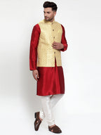 Jompers Men's Beautiful Yellow Embroidered Nehru Jacket