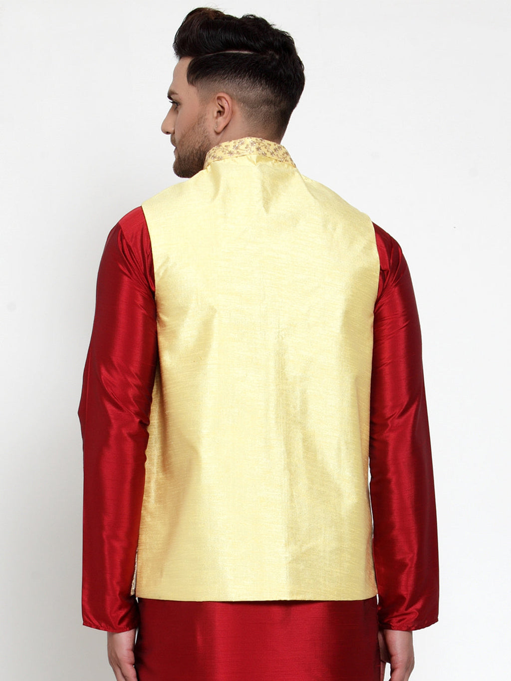 Jompers Men's Beautiful Yellow Embroidered Nehru Jacket