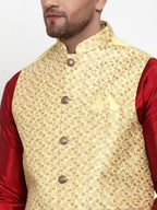 Jompers Men's Beautiful Yellow Embroidered Nehru Jacket