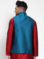 Jompers Men's Beautiful Blue Woven Jacquard Nehru Jacket