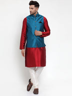 Jompers Men's Beautiful Blue Woven Jacquard Nehru Jacket