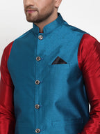 Jompers Men's Beautiful Blue Woven Jacquard Nehru Jacket