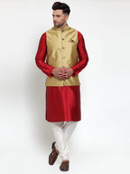 Jompers Men's Gold Woven Jacquard Nehru Jacket