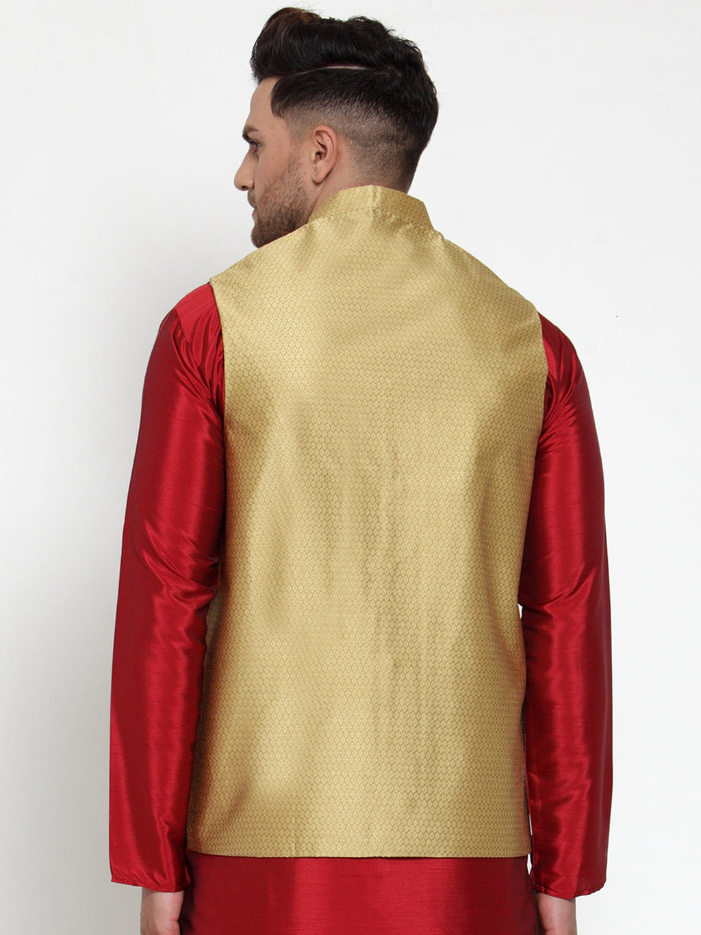 Jompers Men's Gold Woven Jacquard Nehru Jacket