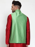 Jompers Men's Green Woven Jacquard Nehru Jacket
