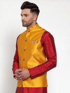 Jompers Men's Yellow Woven Jacquard Nehru Jacket