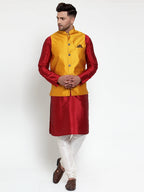 Jompers Men's Yellow Woven Jacquard Nehru Jacket