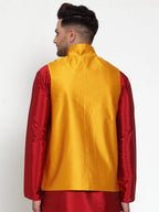 Jompers Men's Yellow Woven Jacquard Nehru Jacket