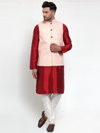Jompers Men's Pink Embroidered Nehru Jacket