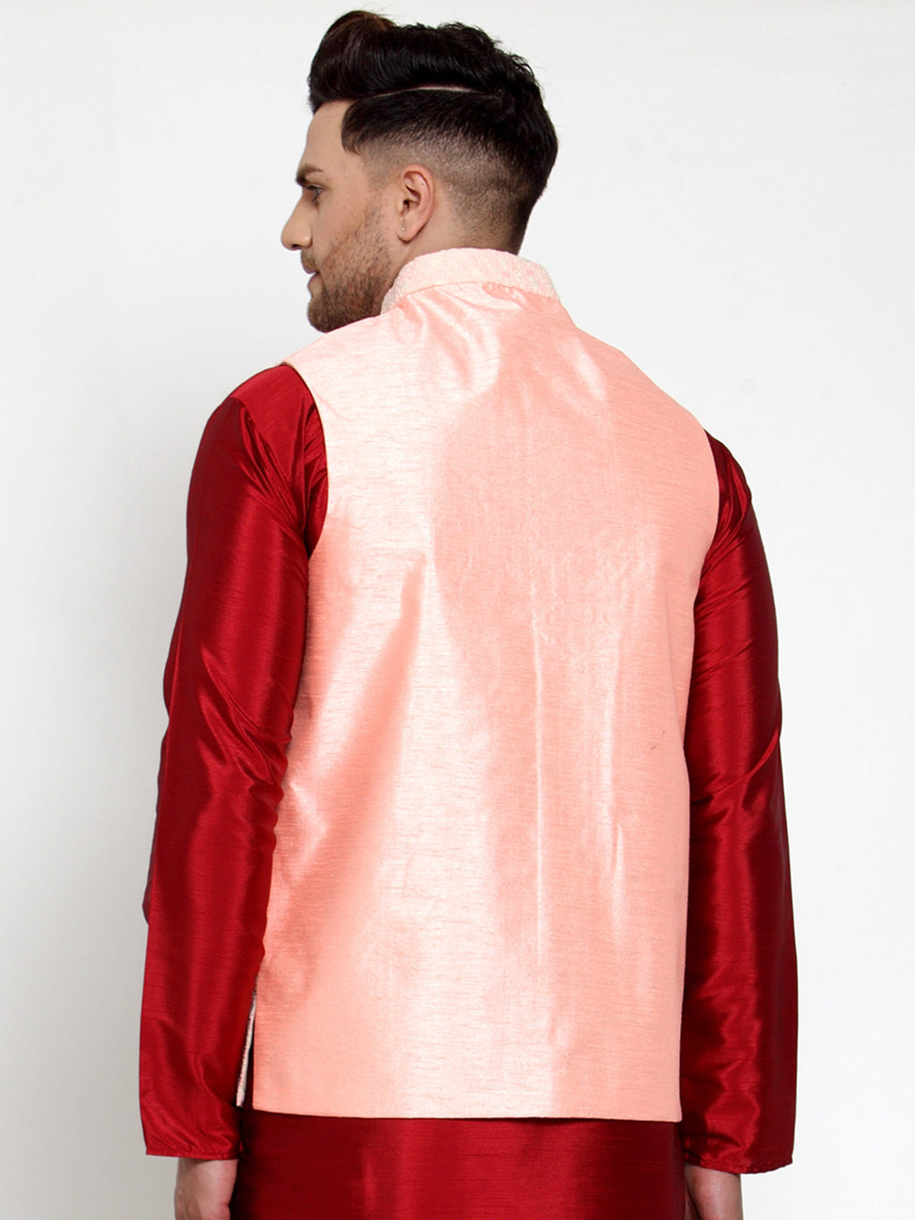 Jompers Men's Pink Embroidered Nehru Jacket