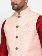 Jompers Men's Pink Embroidered Nehru Jacket