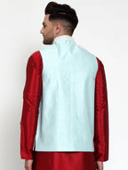 Jompers Blue Embroidered Nehru Jacket For Men