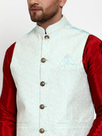 Jompers Blue Embroidered Nehru Jacket For Men