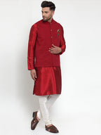 Jompers Men's Beautiful Maroon Woven Nehru Jacket