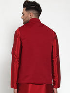 Jompers Men's Beautiful Maroon Woven Nehru Jacket