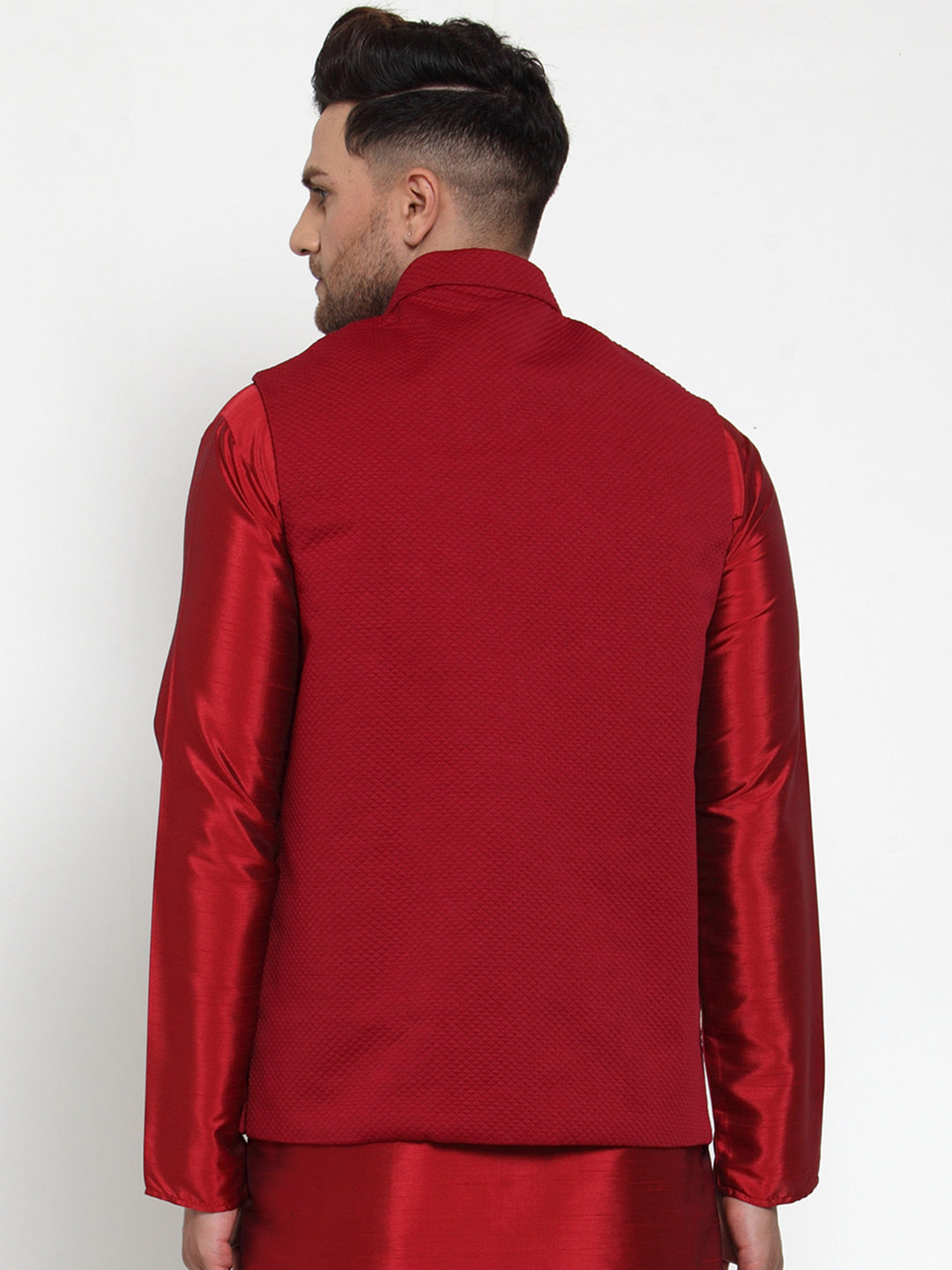 Jompers Men's Beautiful Maroon Woven Nehru Jacket