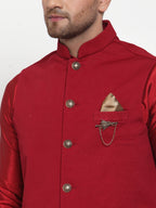 Jompers Men's Beautiful Maroon Woven Nehru Jacket
