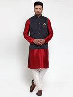 Jompers Men's Navy Woven Nehru Jacket