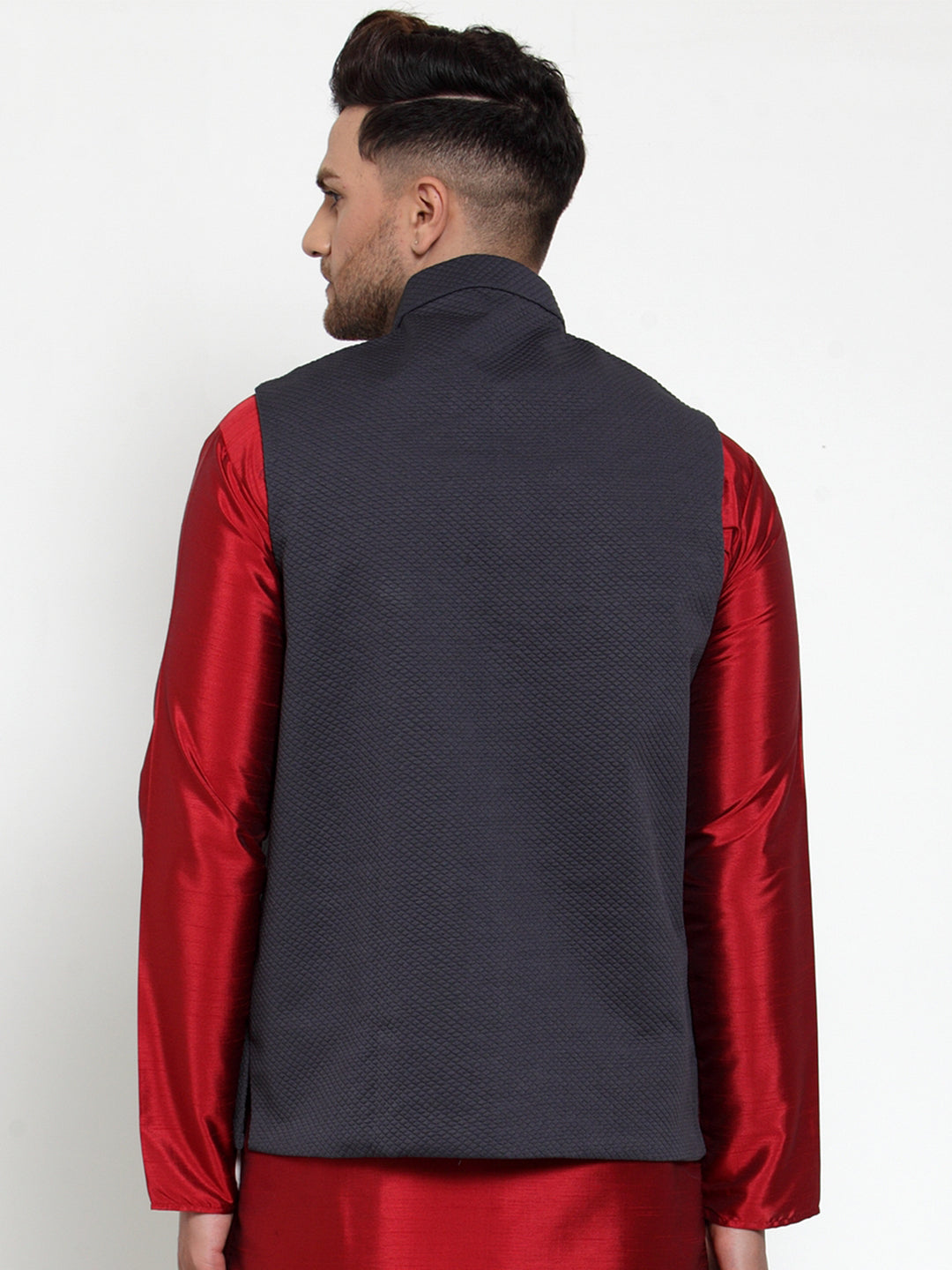 Jompers Men's Navy Woven Nehru Jacket