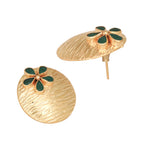 Nuyug 22K Gold-Plated Faux Emerald Stones Studded Circular Floral Shaped Motif Studs - Distacart