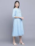 Myshka Women's Blue Ethnic Motifs Empire Midi Dress - Distacart