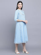 Myshka Women's Blue Ethnic Motifs Empire Midi Dress - Distacart