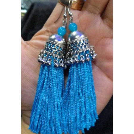 MS Fashion India Latest Fashion Blue Hanging Threads In Jhumka Earrings