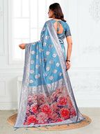 Shree Shyam Fashion Linen Cotton Sky Blue Saree - Distacart