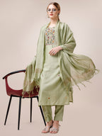 Embroidered Kurta With Pant And Dupatta Set, Multicolor - Hiral Fashion - Distacart